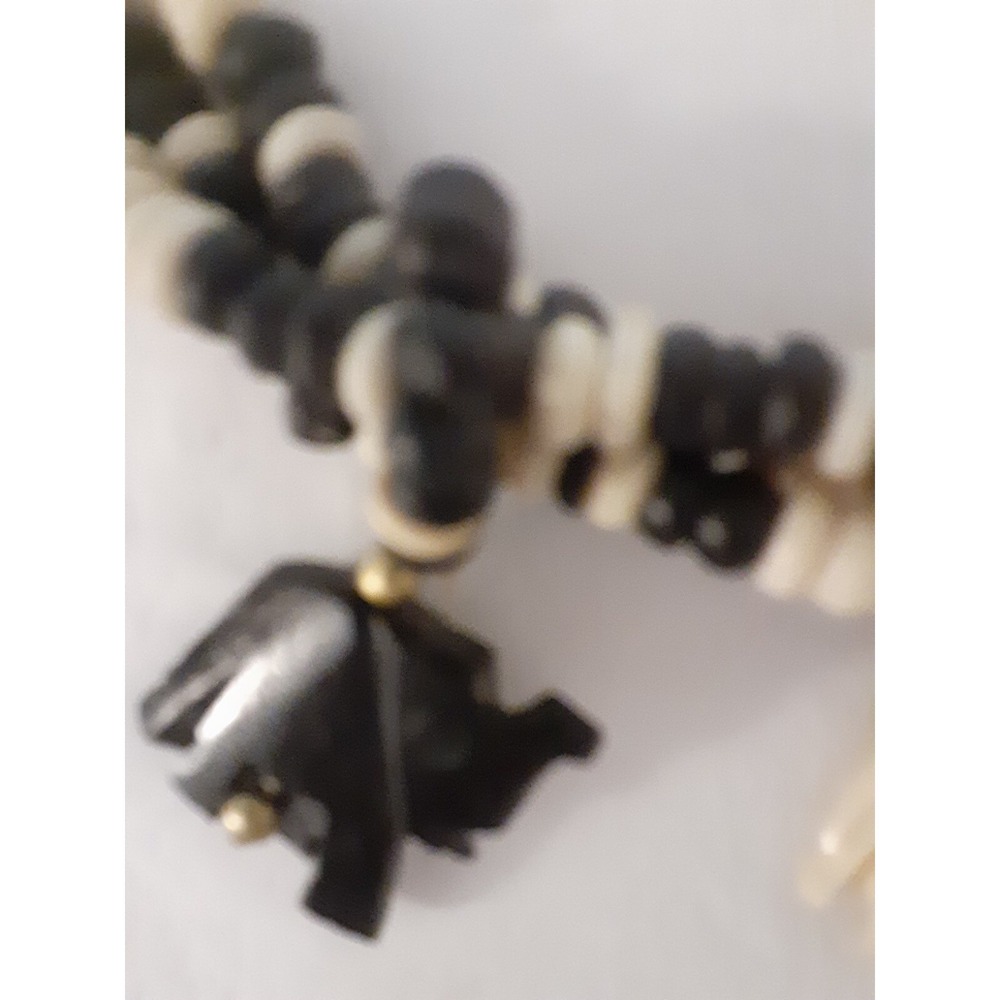 African Black & Ivory Colored Beaded w/Four Elephants Three Strand Necklace - Picture 2 of 5